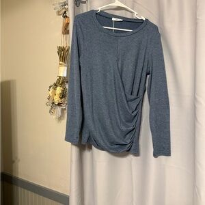 NWT- Simple Heathered Blue Long-Sleeve Side-Ruched Top